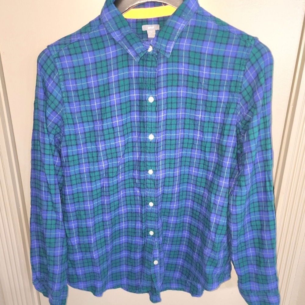 Plaid Button Down Shirt - Green and Purple